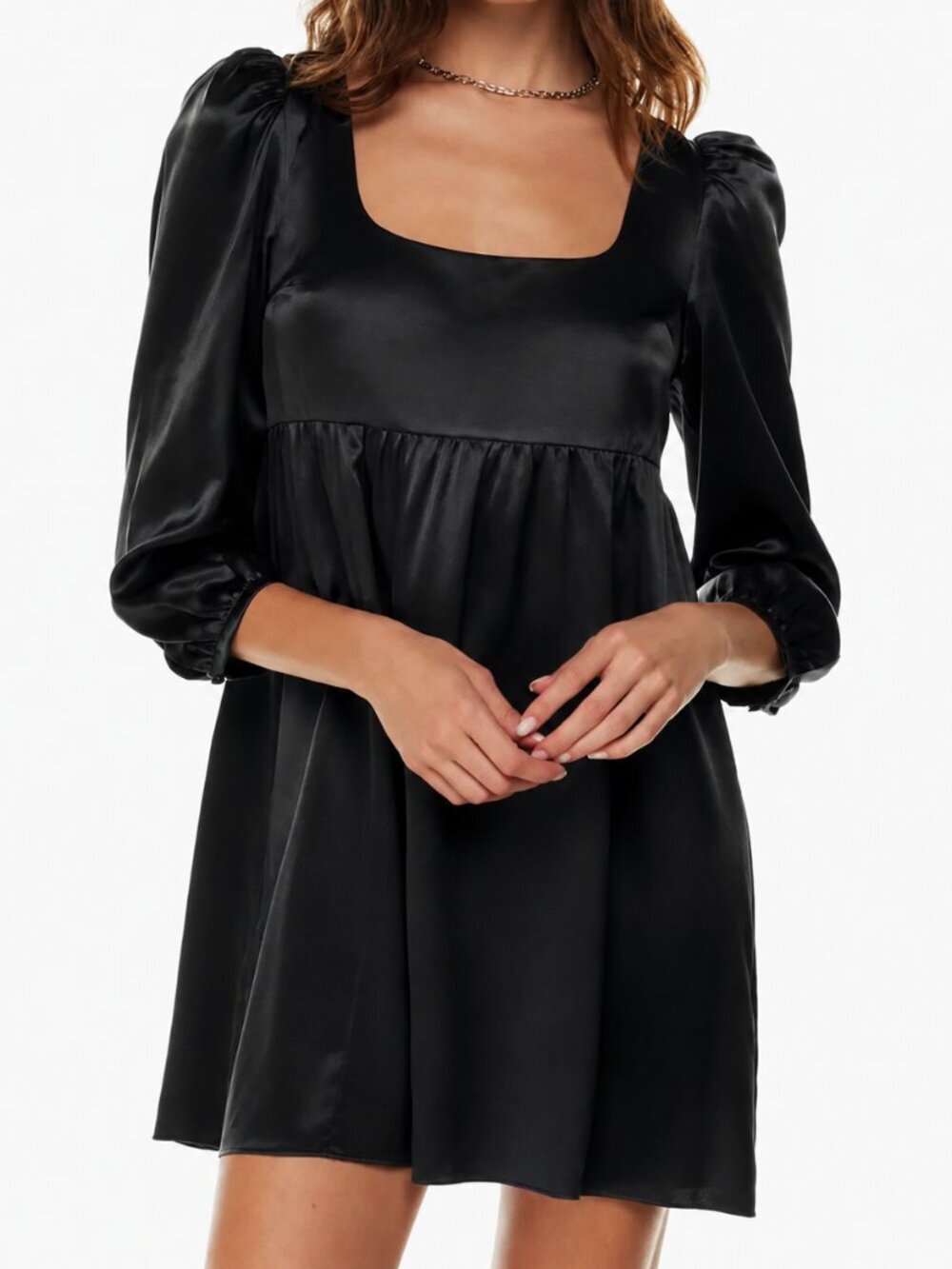 Aritzia Sunday Best 100% Silk Cursive Dress Babydoll Puff Sleeve Black Sz Small